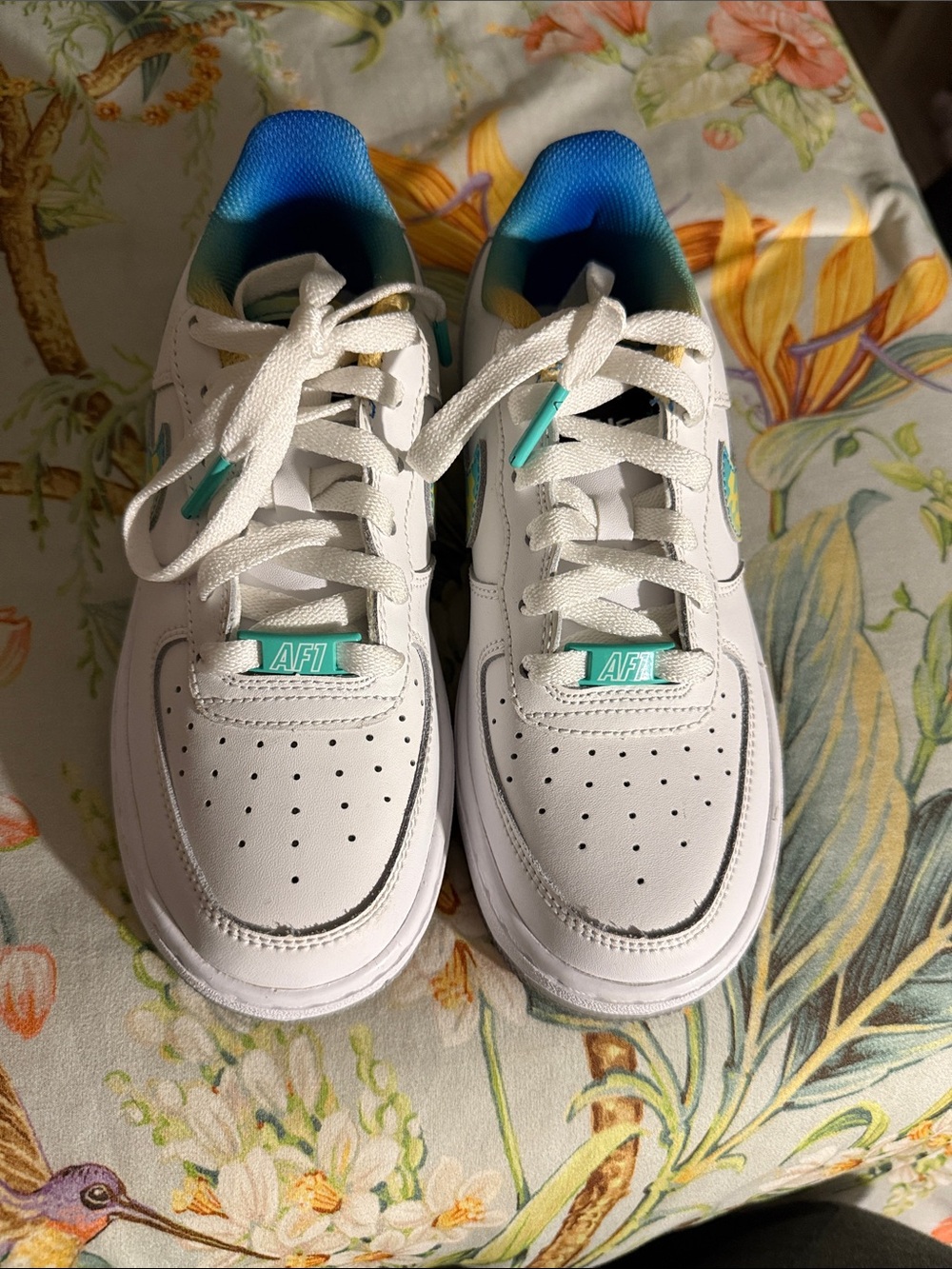Kids White Sneakers with Teal & Blue Accent